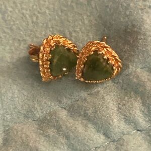 Jade Heart and Real Gold 14kt Earrings